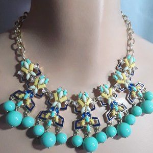 TALBOTS Mixed Media Aqua Dangle Necklace w Crystals